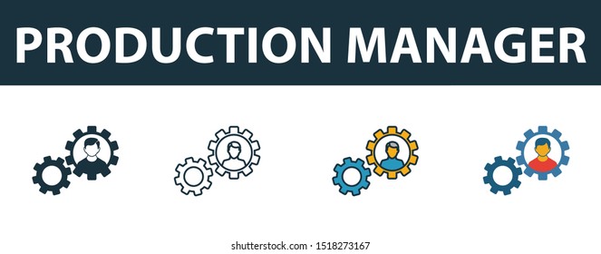 Production Manager icon set. Premium simple element from startup icons collection. Set of production manager icon in filled, outline, colored and flat styles.