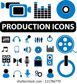 production media business icons set, vector