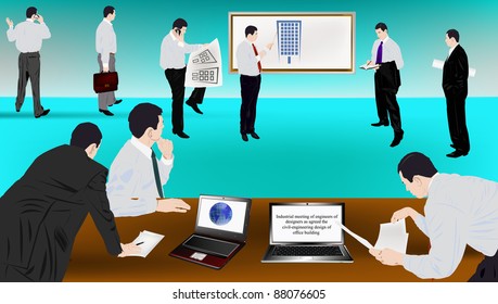 Production meeting of engineers of designers as agreed the civil-engineering design of office building