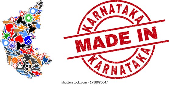 Production Mosaic Karnataka State Map and Made in Distress Seal