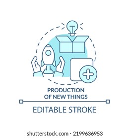 Production of new things turquoise concept icon. Innovative goods. Project management abstract idea thin line illustration. Isolated outline drawing. Editable stroke. Arial, Myriad Pro-Bold fonts used