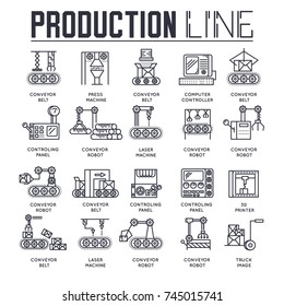 Production outline icons collection set. Industry linear symbol pack. Modern template of thin line icons, logo, symbols, pictogram and flat illustrations concept