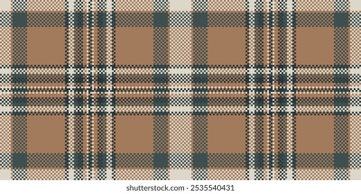 Production plaid tartan textile, sixties texture background fabric. Fall seamless pattern vector check in orange and light colors palette.