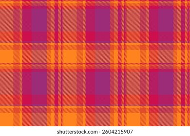 Production plaid vector seamless, exotic tartan textile pattern. Overlay fabric texture background check in red and vivid tangerine colors palette.