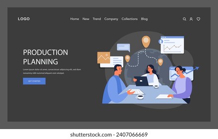 Production Planning Team concept. Strategic meeting for operational efficiency and workflow optimization. Streamlined project coordination. Flat vector illustration.