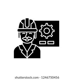 Production presentation black icon, vector sign on isolated background. Production presentation concept symbol, illustration 