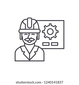 Production presentation line icon concept. Production presentation vector linear illustration, symbol, sign