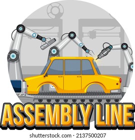 Production process concept with assembly line banner design illustration