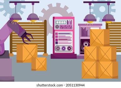 production process machines and boxes