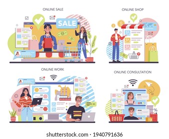 Production process online service or platform set. Entrepreneurship