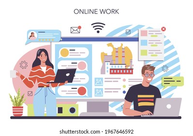 Production process online service or platform. Entrepreneurship