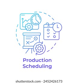 Icono de concepto de gradiente azul de programación de producción. Operaciones de fabricación, planificación de capacidad. Objetivos operativos. Ilustración de línea de forma redonda. Abstractas idea. Diseño gráfico. Fácil de usar en el artículo