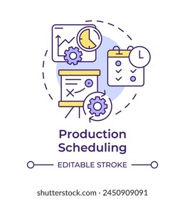 Production scheduling multi color concept icon. Manufacturing operations, capacity planning. Operational goals. Round shape line illustration. Abstract idea. Graphic design. Easy to use in article