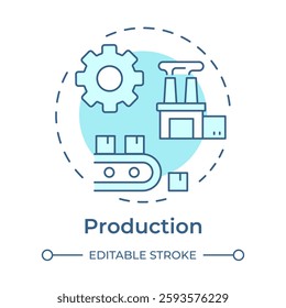 Production soft blue concept icon. Transforming raw materials into finished goods. Circular economy. Round shape line illustration. Abstract idea. Graphic design. Easy to use in presentation - Powered by Shutterstock - Get 15% off with code: PIKWIZARD15