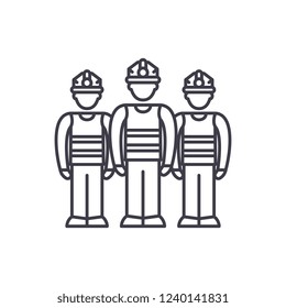 Production team line icon concept. Production team vector linear illustration, symbol, sign