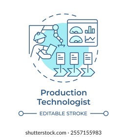 Production technologist light blue concept icon. Professional worker. Choosing contract manufacturer. Round shape line illustration. Abstract idea. Graphic design. Easy to use in article