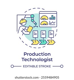 Production technologist multi color concept icon. Professional worker. Choosing contract manufacturer. Round shape line illustration. Abstract idea. Graphic design. Easy to use in article