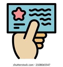 Production visit card icon. Outline production visit card vector icon color flat isolated