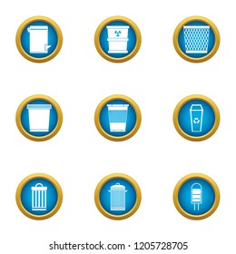 Production waste icons set. Flat set of 9 production waste vector icons for web isolated on white background