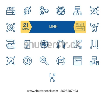 A production-ready collection of 25 Regular Line icons reflecting Link, ideal for scale.