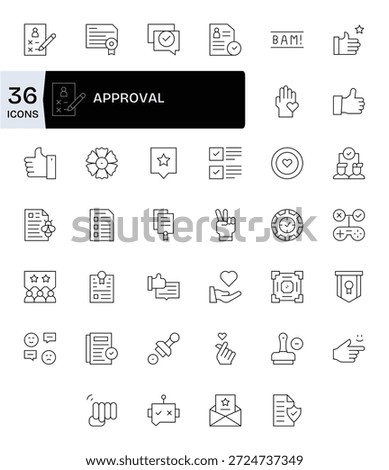 A production-ready collection of 40 Thin Line icons reflecting Approval, ideal for scale.