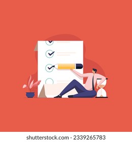 Productive businessman working on Todo list or Checklist, Time Management and Project deadline illustration