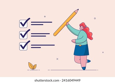 Productive, complete task get work done, accomplish work or finish checklist, project management or good result survey, happy businesswoman jumping high after completed tasks or accomplish work.