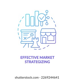 Icono de concepto de gradiente azul de estrategia de mercado productivo. Mejorar la estrategia comercial. Ilustración de línea delgada de ideas abstractas de desarrollo. Dibujo de contorno aislado. Se usa una fuente Myriad Pro-Bold