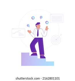  Productive master, productivity and project management skill, multitasking work and time management concept, skillful businessman riding unicycle juggling elements, laptop, calendar, ideas and emails