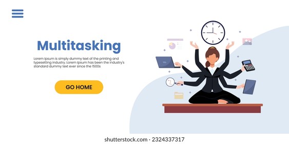 Productive master, productivity and project management skill, multitasking work and time management concept, skillful businessman juggling elements, laptop, calendar, ideas