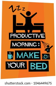 Productive Morning: Make your Bed Poster In Flat Style Retro Design