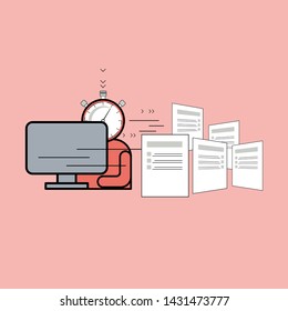 Productive routine concept. Being busy with work. Work against time. Vector illustration outline flat design style.
