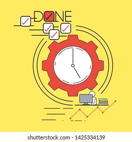 Productive routine concept. Being effective at work. Time management. Vector illustration outline flat design style.