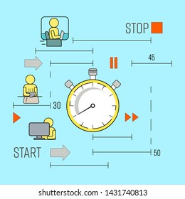 Productive routine concept. Race against time metaphor. The hustle and bustle of daily life. Vector illustration outline flat design style.
