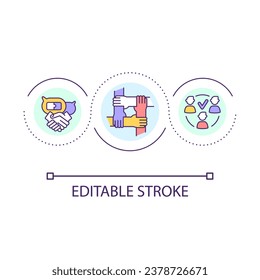 Productive teamwork loop concept icon. Effective cooperation. Supportive team. Collaboration abstract idea thin line illustration. Isolated outline drawing. Editable stroke. Arial font used