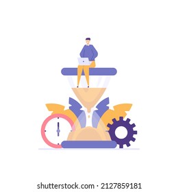 productive time management, work time management. a manager manages time as efficiently and effectively as possible. work and schedule. flat cartoon illustration. concept design. element
