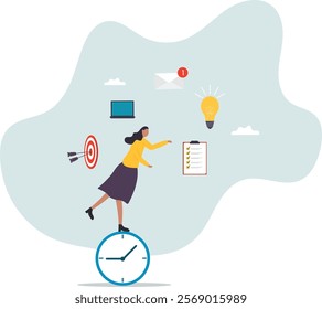Productive woman, multitasking or time management professional, productivity or entrepreneurship,business concept.flat character.
