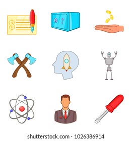 Productive work icons set. Cartoon set of 9 productive work vector icons for web isolated on white background