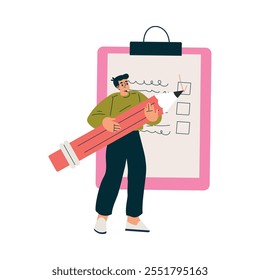 Workflow produtivo com manual Lista de caixas de seleção Gerenciando a ilustração do vetor de tarefas