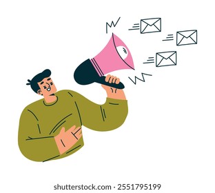 Productive Workflow with Man with Megaphone Managing Task Vector Illustration