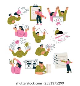 Productive Workflow with Man and Woman Managing Task Vector Set