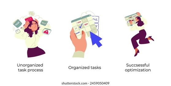 Productive Workflow Organization - set of business concept illustrations. Visual stories collection