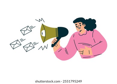 Productive Workflow with Woman Hold Megaphone Managing Task Vector Illustration