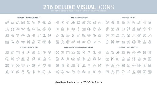Productivity of business process, project and time management, startup organization line icon set. HR search and care for employees, communication thin black outline symbols vector illustration