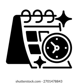 Ícone Linha do Calendário de Produtividade, Símbolo de Estrutura de Tópicos para Programação de Tarefas, Rastreamento de Metas, Planejamento de Tempo, Organização do Workflow e Otimização do Desempenho. Ícone de sinal vetorial.