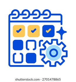 Ícone Linha do Calendário de Produtividade, Símbolo de Estrutura de Tópicos para Programação de Tarefas, Rastreamento de Metas, Planejamento de Tempo, Organização do Workflow e Otimização do Desempenho. Ícone de sinal vetorial.