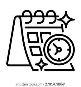 Ícone Linha do Calendário de Produtividade, Símbolo de Estrutura de Tópicos para Programação de Tarefas, Rastreamento de Metas, Planejamento de Tempo, Organização do Workflow e Otimização do Desempenho. Ícone de sinal vetorial.