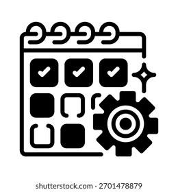 Ícone Linha do Calendário de Produtividade, Símbolo de Estrutura de Tópicos para Programação de Tarefas, Rastreamento de Metas, Planejamento de Tempo, Organização do Workflow e Otimização do Desempenho. Ícone de sinal vetorial.