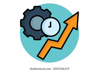 Productivity colored outline icon. gear with clock and arrow. icon related to efficiency. productivity elements vector illustration