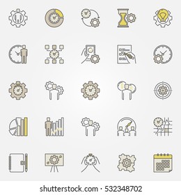 Productivity colorful icons. Vector collection of effective time management symbols